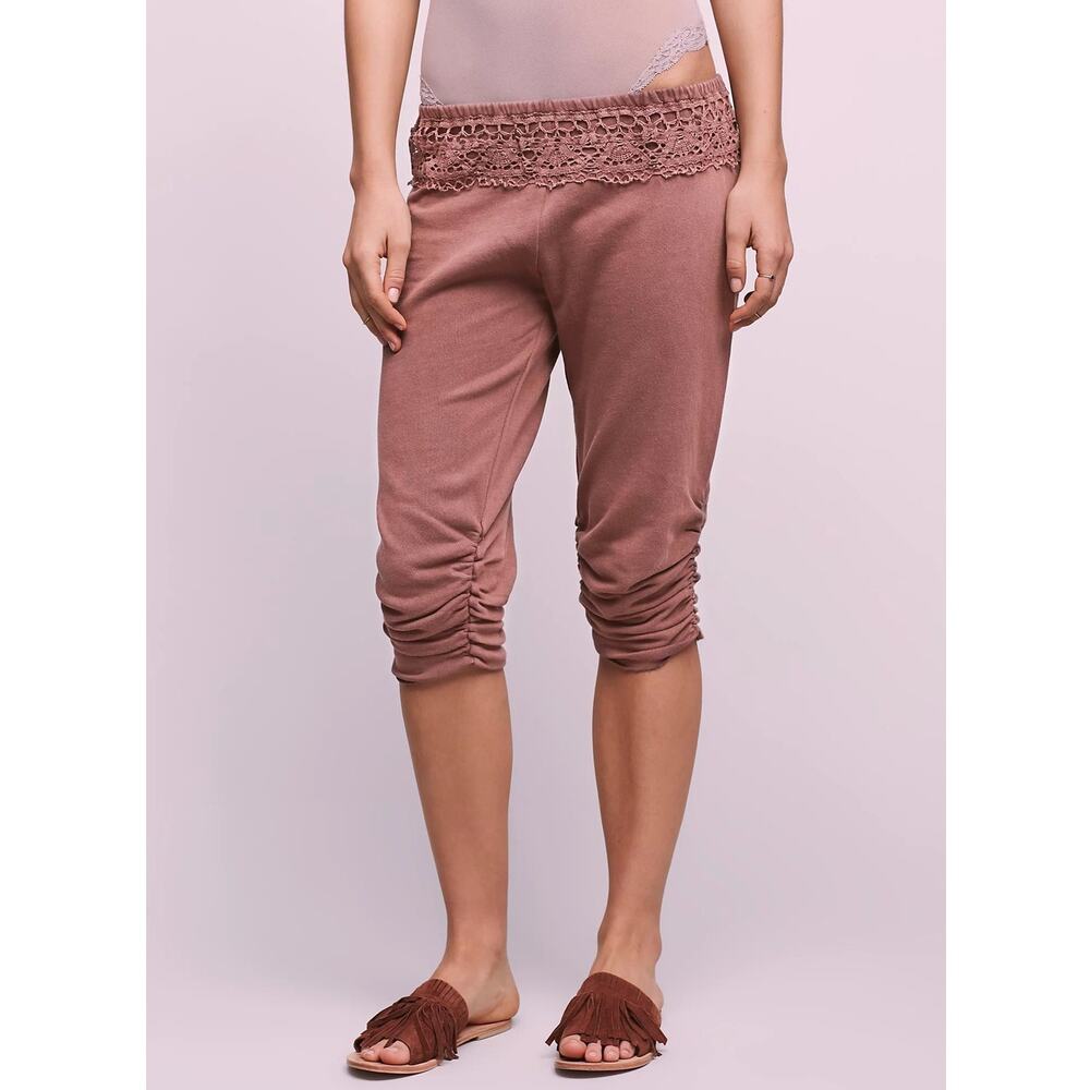 FP One Free People Dance Pant Ruched Lace Crochet Low Rise Prairie Cottagecore - Picture 7 of 11